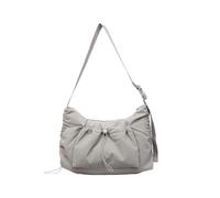 Sac d'école pour étudiant, sac à bandoulière en toile, grande capacité, bandoulière plissée pour tous les jours, grande capacité, bandoulière avec cordon de serrage, gris, One Size