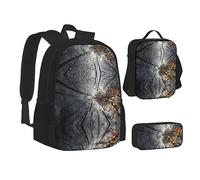 Sac d'école, sac à déjeuner, trousse à crayons avec imprimé ciel à travers l'arbre pour l'école, le camping, les voyages, Noir , Taille unique