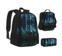 Sac d'école, sac à déjeuner, trousse à crayons avec imprimé fantôme caché derrière les arbres pour l'école, le camping, les voyages, Noir , Taille unique