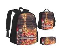 Sac d'école, sac à déjeuner, trousse à crayons avec imprimé nains de Père Noël pour l'école, le camping, les voyages, Noir , Taille unique
