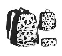 Sac d'école, sac à déjeuner, trousse à crayons avec imprimé panda pour l'école, le camping, les voyages, Noir , Taille unique