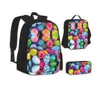Sac d'école, sac à déjeuner, trousse à crayons avec imprimé œufs de Pâques pour l'école, le camping, les voyages, Noir , Taille unique