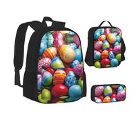 Sac d'école, sac à déjeuner, trousse à crayons avec imprimé œufs de Pâques pour l'école, le camping, les voyages, Noir , Taille unique