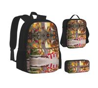 Sac d'école, sac à déjeuner, trousse à crayons avec motif imprimé de Noël pour l'école, le camping, les voyages, Noir , Taille unique