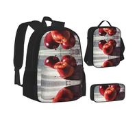 Sac d'école, sac à déjeuner, trousse à crayons avec motif imprimé fruits pour l'école, le camping, les voyages, Noir , Taille unique