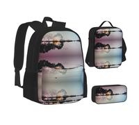 Sac d'école, sac à déjeuner, trousse à crayons, combinaison pour l'école, le camping, les voyages, Noir , Taille unique