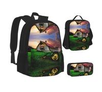 Sac d'école, sac à déjeuner, trousse à crayons pour l'école, le camping, les voyages, Noir , Taille unique