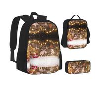 Sac d'école, sac à déjeuner, trousse à crayons pour l'école, le camping, les voyages, Noir , Taille unique