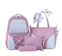 Sac d'école - Sac à dos d'école pour filles | Sac de livre de 4 pièces | Sac à dos de grande capacité avec étui à crayon, sac à dos de voyage pour petits voyages, papeterie, livres de classe, violet