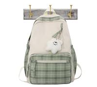 Sac d'école | Sac à dos écossais pour filles | Sac à dos décontracté léger pour femmes universitaires, vert, riferimento alla descrizione