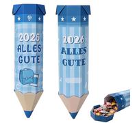 Sac d'écolier - Sac cadeau d'école - 41 cm - En forme de crayon - Pour fille et garçon - Emballage cadeau pour les débutants - Boîte en carton solide pour la rentrée scolaire - Bleu