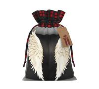 Sac d'emballage cadeau avec cordon de serrage et plumes d'ange pour cadeaux de Noël