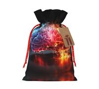 Sac d'emballage de Noël en lin avec cordon de serrage - Motif cerveau gauche et droit