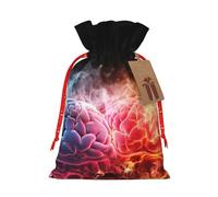 Sac d'emballage de Noël en lin avec cordon de serrage - Motif cerveau gauche et droit
