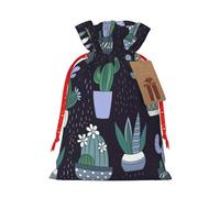 Sac d'emballage en lin avec cordon de serrage - Motif cactus et plantes grasses - Cadeau de mariage amusant