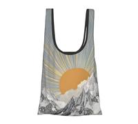 Sac d'épicerie pliable et réutilisable avec imprimé montagnes et soleil, sac fourre-tout léger pour les courses, les voyages, la plage, sac d'aventure compact et respectueux de l'environnement