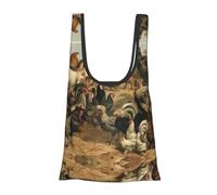Sac d'épicerie pliable et réutilisable avec imprimé poule et coq - Sac fourre-tout léger pour les courses, les voyages, la plage, respectueux de l'environnement
