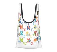 Sac d'épicerie pliable réutilisable et léger avec imprimé alphabet animal pour les courses, les voyages, la plage, respectueux de l'environnement