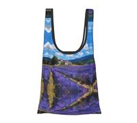 Sac d'épicerie pliable réutilisable et léger avec imprimé champs de lavande pour les courses, les voyages, la plage, respectueux de l'environnement