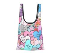 Sac d'épicerie pliable réutilisable et léger avec imprimé cœur coloré pour les courses, les voyages, la plage, sac d'aventure compact et respectueux de l'environnement