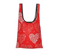 Sac d'épicerie pliable réutilisable et léger avec imprimé cœur rouge pour les courses, les voyages, la plage, sac fourre-tout compact et respectueux de l'environnement