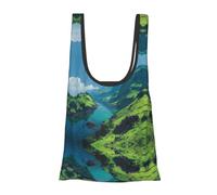 Sac d'épicerie pliable réutilisable et léger avec imprimé eaux claires pour les courses, les voyages, la plage, respectueux de l'environnement