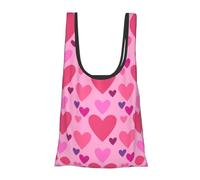 Sac d'épicerie pliable réutilisable et léger avec imprimé en forme d'amour rose pour les courses, les voyages, la plage, sac d'aventure compact et respectueux de l'environnement