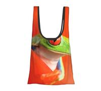 Sac d'épicerie pliable réutilisable et léger avec imprimé grenouilles aux yeux rouges pour les courses, les voyages, la plage, respectueux de l'environnement, compact