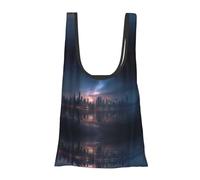 Sac d'épicerie pliable réutilisable et léger avec imprimé horizon de nuit pour les courses, les voyages, la plage, respectueux de l'environnement, compact