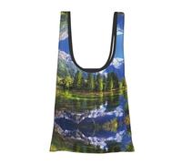 Sac d'épicerie pliable réutilisable et léger avec imprimé montagnes enneigées pour les courses, les voyages, la plage, respectueux de l'environnement, compact et compact