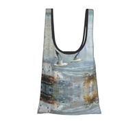 Sac d'épicerie pliable réutilisable et léger avec imprimé mouettes pour les courses, les voyages, la plage, respectueux de l'environnement, compact