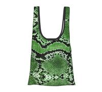 Sac d'épicerie pliable réutilisable et léger avec imprimé peau de serpent vert pour les courses, les voyages, la plage, sac d'aventure compact et respectueux de l'environnement