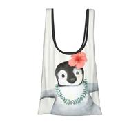 Sac d'épicerie pliable réutilisable et léger avec imprimé pingouin portant des fleurs pour les courses, les voyages, la plage, respectueux de l'environnement
