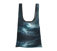 Sac d'épicerie pliable réutilisable et léger avec imprimé vagues de l'océan pour les courses, les voyages, la plage, respectueux de l'environnement, compact