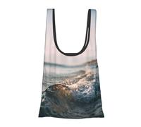 Sac d'épicerie pliable réutilisable et léger avec imprimé vagues d'eau pour les courses, les voyages, la plage, respectueux de l'environnement
