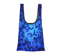 Sac d'épicerie pliable réutilisable et léger avec motif hexagonal bleu pour les courses, les voyages, la plage, respectueux de l'environnement et compact