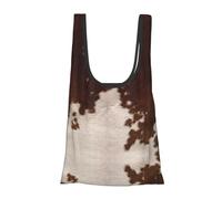 Sac d'épicerie pliable réutilisable et léger imprimé peau de vache rouge marron pour les courses, les voyages, la plage, sac d'aventure compact respectueux de l'environnement