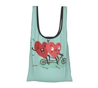Sac d'épicerie réutilisable pliable et lavable Motif deux cœurs « Fall in Love On Bicycle »