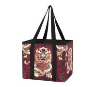 Sac d'épicerie réutilisable pour coffre de voiture - Motif lion rouge - Sac d'épicerie pliable réutilisable avec poignées et fond rigide pour voiture, camping, voyage