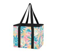 Sac d'épicerie réutilisable pour coffre de voiture, motif lions bleus et feuilles de cannabis, mignon sac d'épicerie pliable avec longues poignées et fond rigide pour pique-nique, camping, voyages