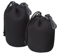 Sac d'objectif Pochette,Housse Objectif,Pochette pour Objectif de Caméra,avec Cordon de Serrage Réglable et Clip Pivotant,Poche Lentille Epais pour Protéger l'Objectif,Noir,Taille M,L(Q1344)