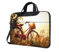 Sac d'ordinateur portable unisexe avec motif coucher de soleil et vue rurale, Noir , 13 inch