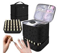 Sac d'organisateur de vernis à ongles à deux couches - Écouteur de transport en cuir PU avec compartiment de séchoir à ongles intégré, contient trente bouteilles de capacité | Boîte de stockage profes