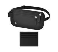 Sac Double Couche Noir 1Pc Et Porte-Carte 1Pc, Sac Banane Étanche Bien Ajusté, Sac De Rangement De Documents Invisibles Anti-Perte, Essentiels De Voyage Quotidiens.