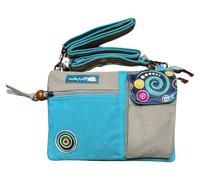 Sac en coton ethnique avec imprimés colorés et inserts en cuir, sac à bandoulière en coton et cuir pour femme ethnique indienne colorée (Turquoise 01)