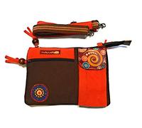 Sac en coton ethnique avec imprimés colorés et inserts en cuir, sac à bandoulière en coton et cuir pour femme ethnique indienne colorée (marron)