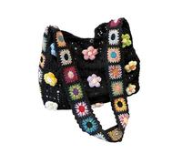Sac en crochet - Sac à main floral boho fait à la main pour les vacances d'été à la plage, les rendez-vous, les déplacements, les festivals de musique pour filles, noir, Consulte la descripción
