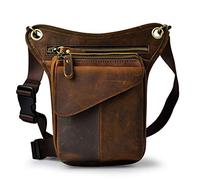 Sac en Cuir de Jambe Vintage pour Homme Femme Multifonction Banane Taille Tactique Militaire Moto Cycliste randonnée Sports Camping équitation Marron foncé
