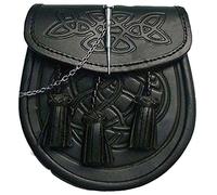 Sac en cuir pour kilt écossais avec motifs celtiques en relief Fermeture à bouton et chaîne Noir
