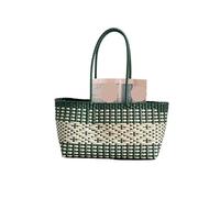 Sac en Cuir Tissé Sac à Main en PVC, Panier, Sac fourre-Tout tissé en Plastique PE for Pique-Nique, Sac de Courses, Sacs à Main de Plage(Green)